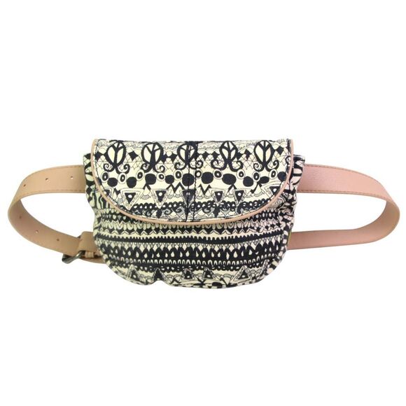 Sakroots BLACK WHITE JUTE COTTON ARTIST CIRCLE FANNY WAIST BAG CLUTCH HANDBAG - Picture 1 of 14